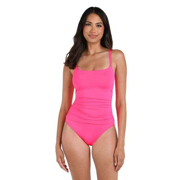 La Blanca Island Goddess Solid Pink Square Neck One Piece Swimsuit Size 2 - Picture 1 of 10